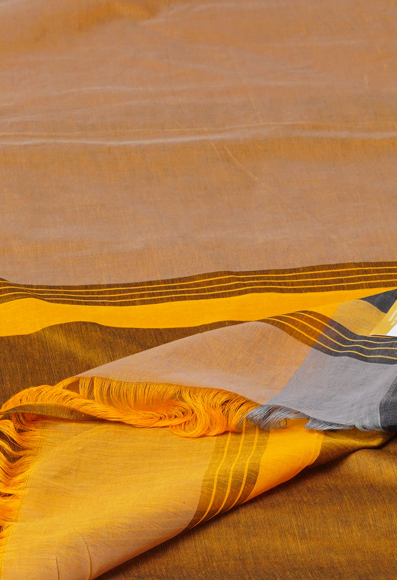 Orange-Grey Pure  Double Shade Plain  Mangalagiri Cotton Saree-UNM73612