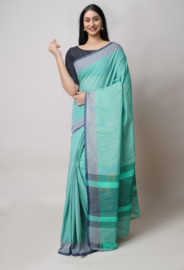 Pastel Green-Blue Pure  Double Shade Plain  Mangalagiri Cotton Saree-UNM73613