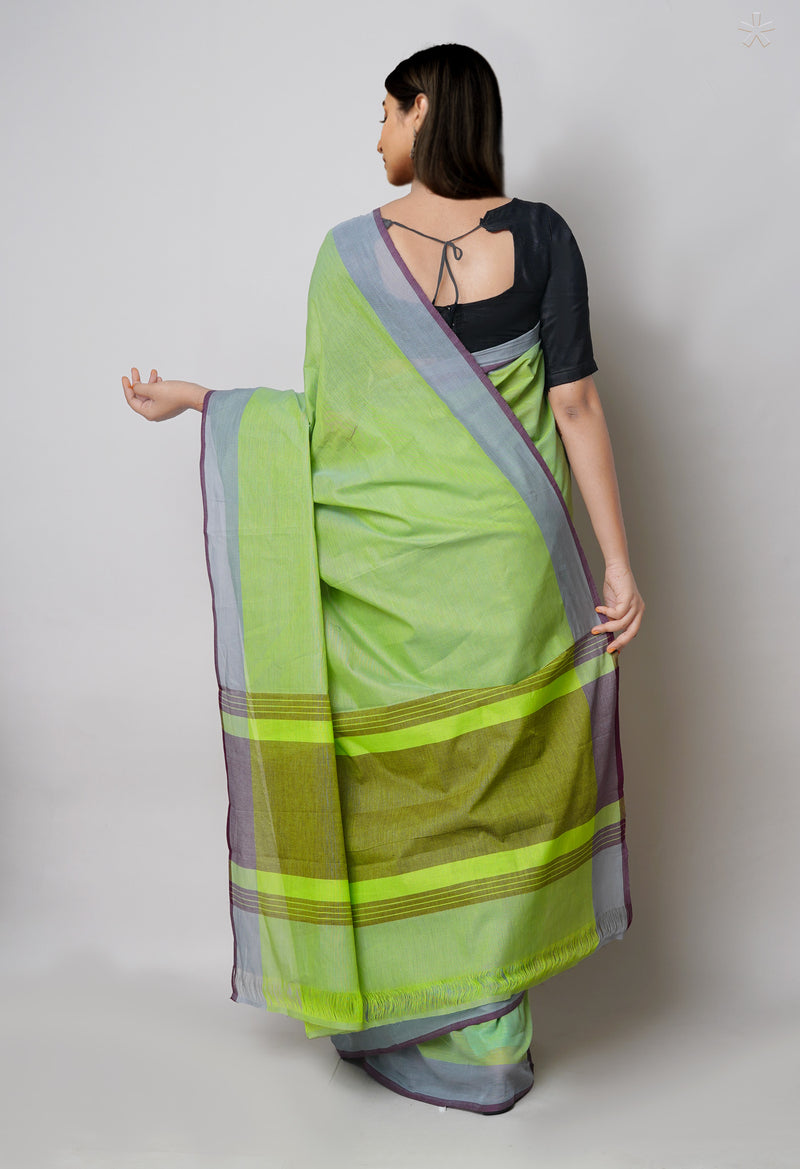 Parrot Green-Blue Pure  Double Shade Plain  Mangalagiri Cotton Saree-UNM73614