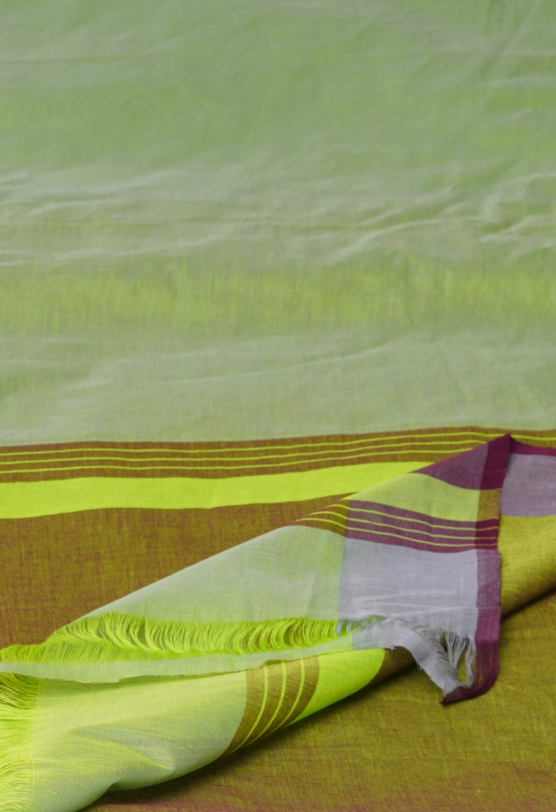 Parrot Green-Blue Pure  Double Shade Plain  Mangalagiri Cotton Saree-UNM73614