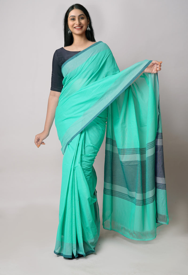 Pastel Green-Blue Pure  Plain Mangalagiri Cotton Saree-UNM73615