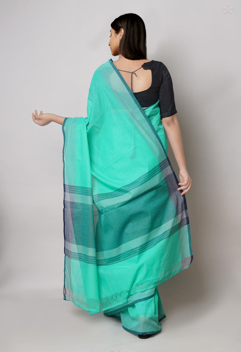 Pastel Green-Blue Pure  Plain Mangalagiri Cotton Saree-UNM73615