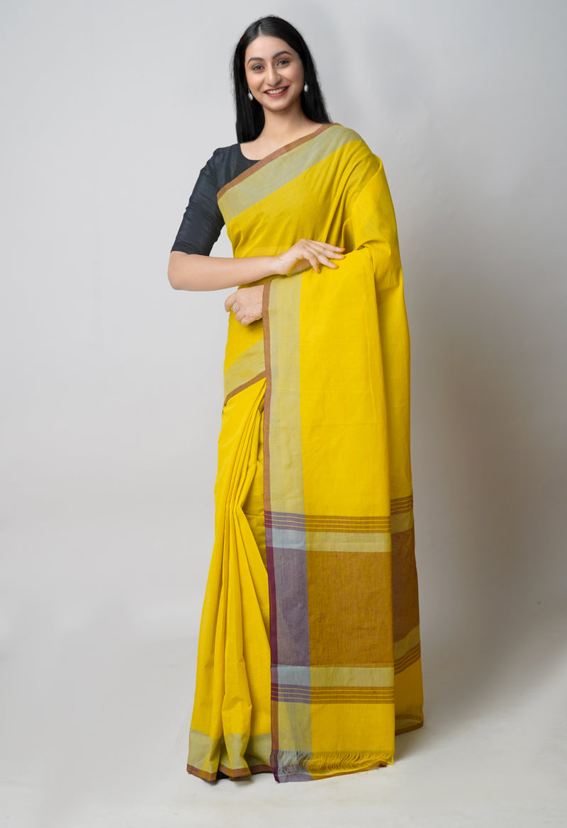 Yellow Pure Mangalagiri Plain Mangalagiri Cotton Saree-UNM73619