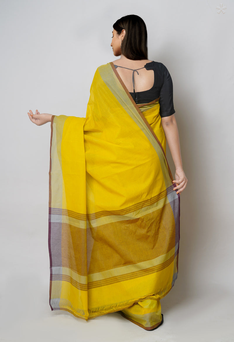 Yellow Pure Mangalagiri Plain Mangalagiri Cotton Saree-UNM73619