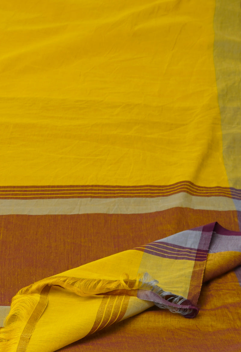 Yellow Pure Mangalagiri Plain Mangalagiri Cotton Saree-UNM73619