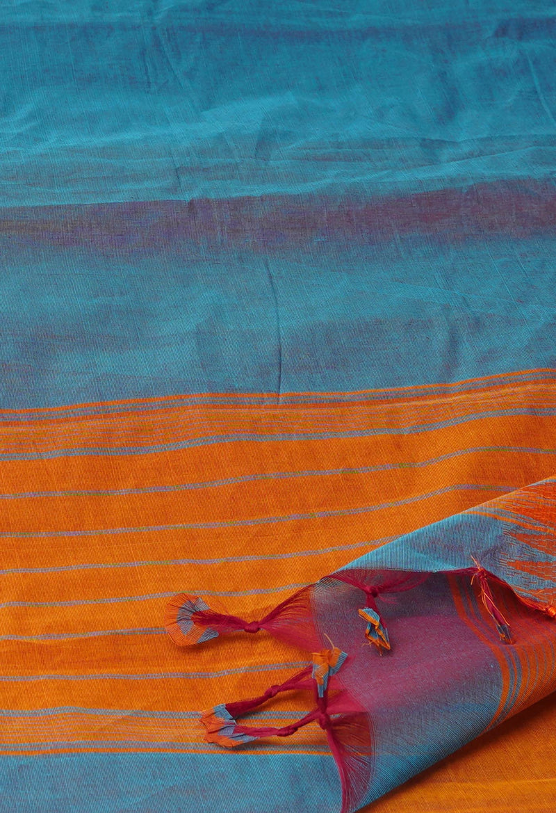 Blue-Red  Double shade Plain Chettinad Cotton Saree-UNM73620