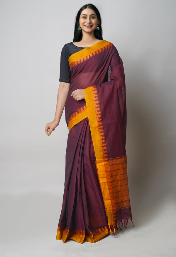 Grape Wine  Plain Chettinad Cotton Saree-UNM73621