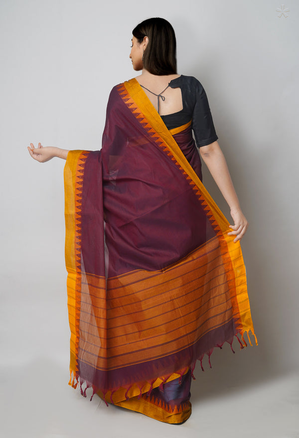 Grape Wine  Plain Chettinad Cotton Saree-UNM73621