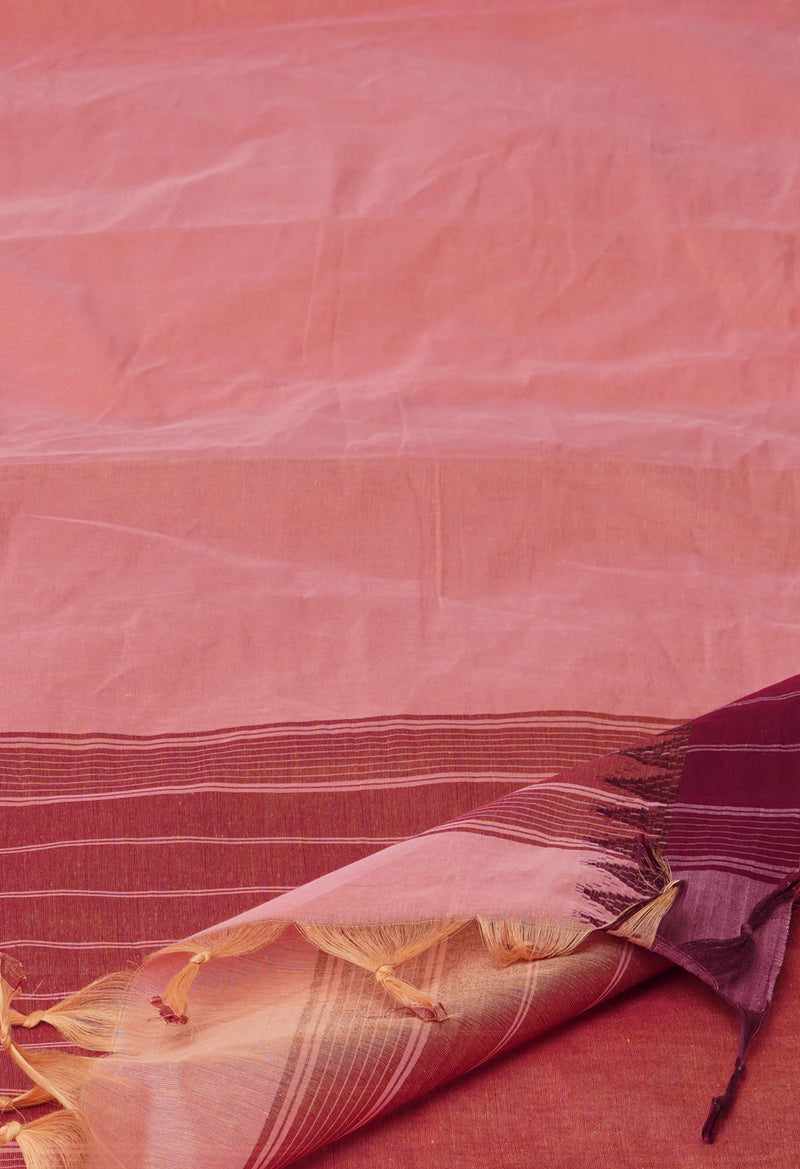 Peach Orange  Plain Chettinad Cotton Saree-UNM73623