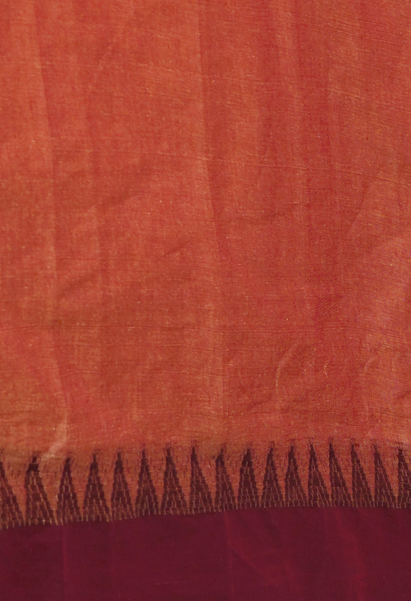 Peach Orange  Plain Chettinad Cotton Saree-UNM73623