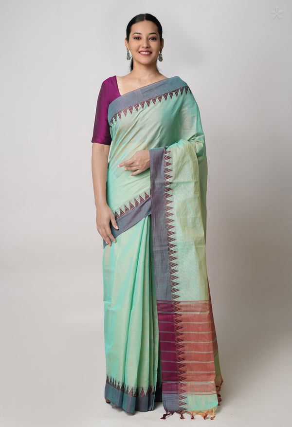 Pastel Green  Plain Chettinad Cotton Saree-UNM73624