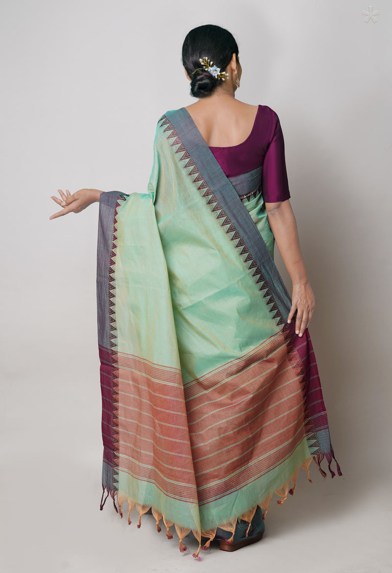Pastel Green  Plain Chettinad Cotton Saree-UNM73624