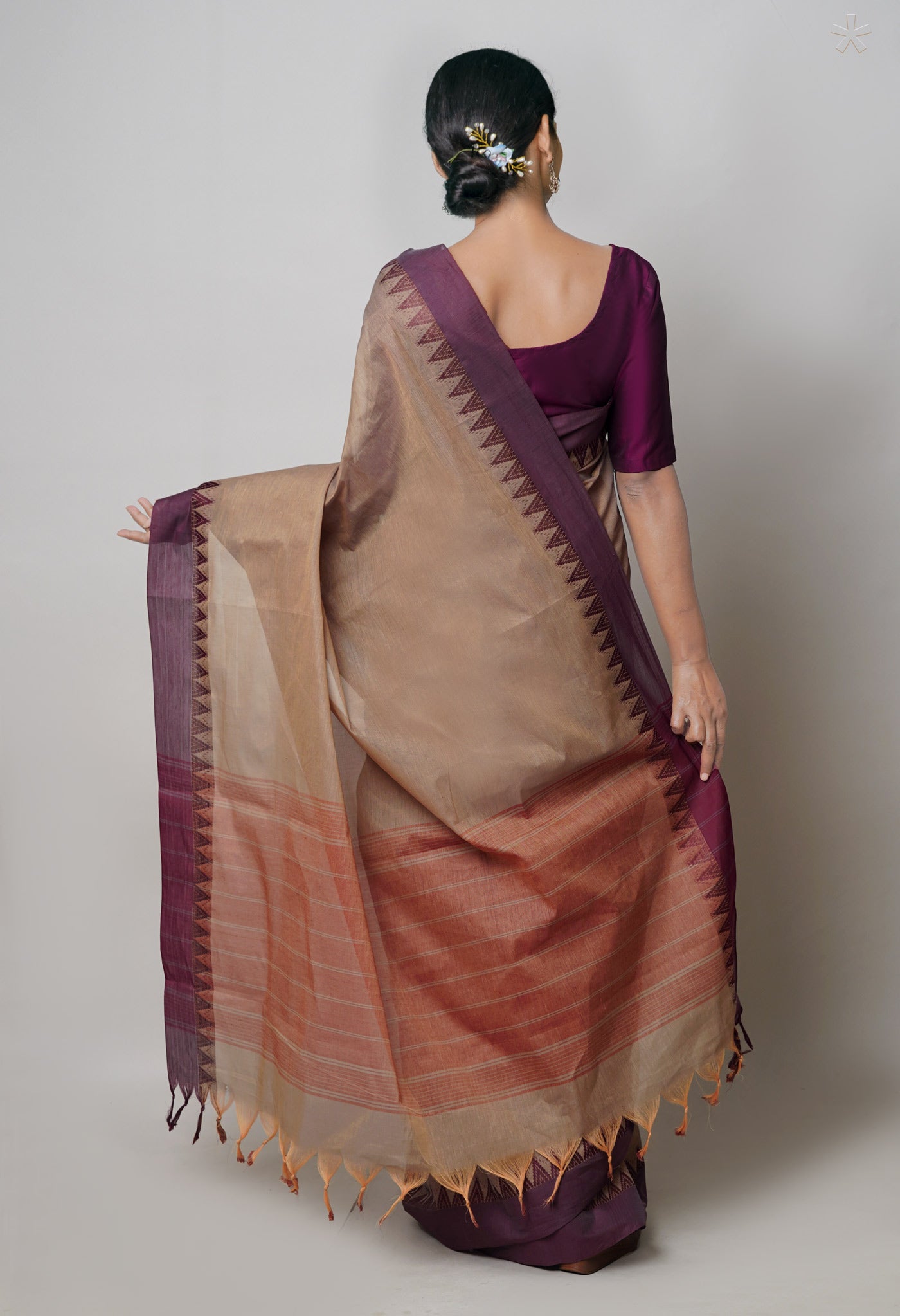 Brown Plain Chettinad Cotton Saree-UNM73625