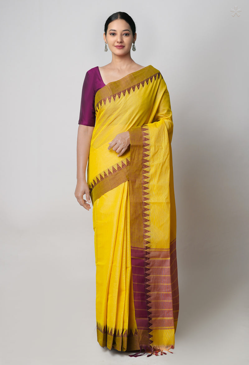 Yellow  Plain Chettinad Cotton Saree-UNM73626