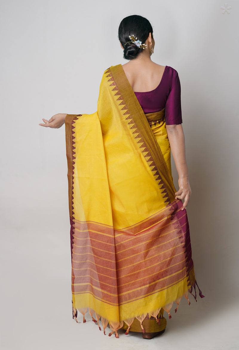 Yellow  Plain Chettinad Cotton Saree-UNM73626