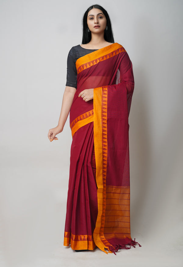 Maroon  Plain Chettinad Cotton Saree-UNM73628