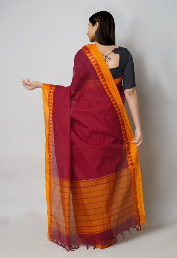 Maroon  Plain Chettinad Cotton Saree-UNM73628