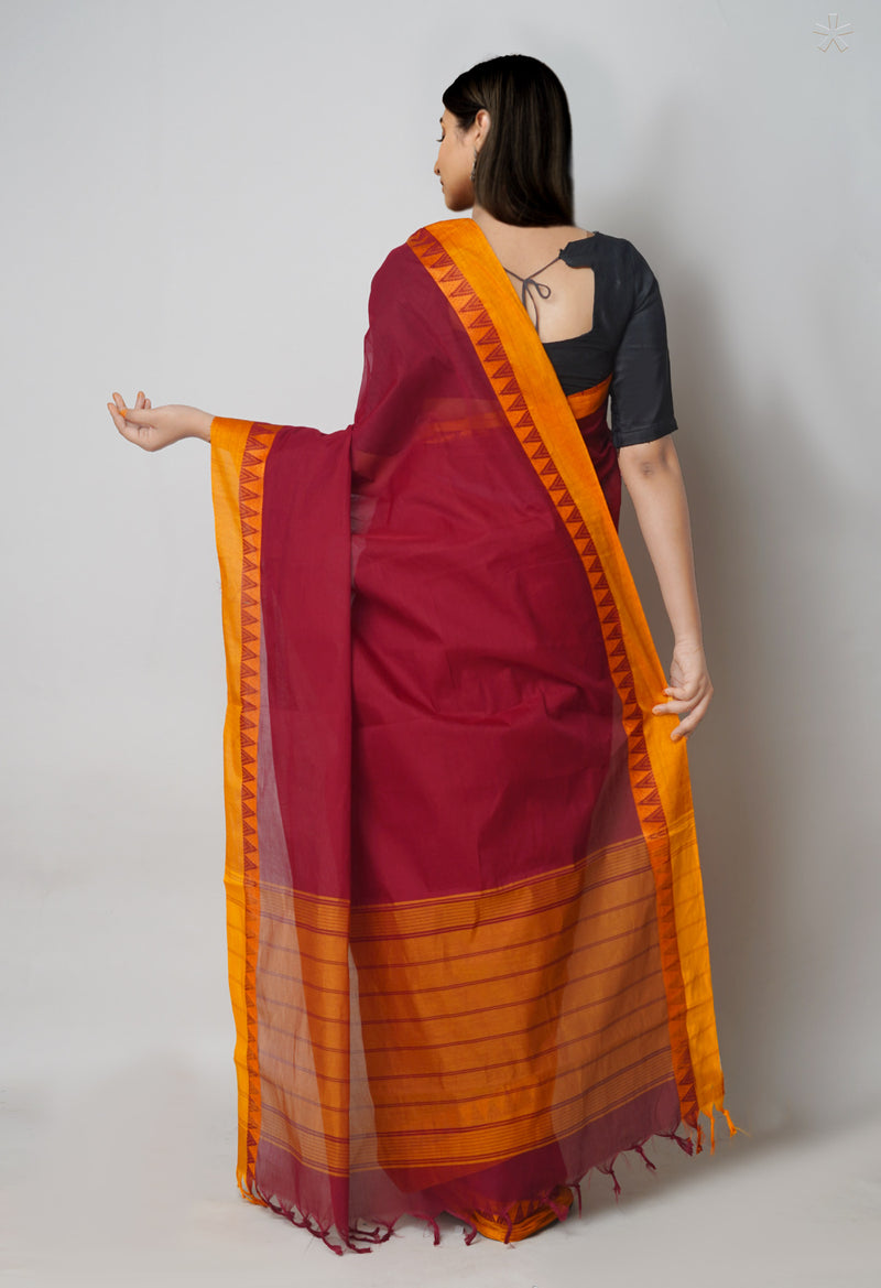 Maroon  Plain Chettinad Cotton Saree-UNM73628