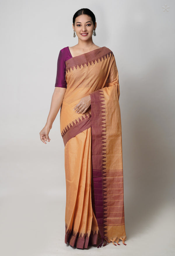 Brown  Plain Chettinad Cotton Saree-UNM73629