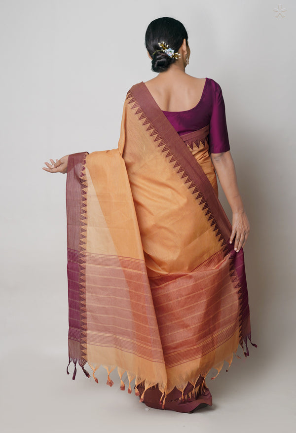 Brown  Plain Chettinad Cotton Saree-UNM73629