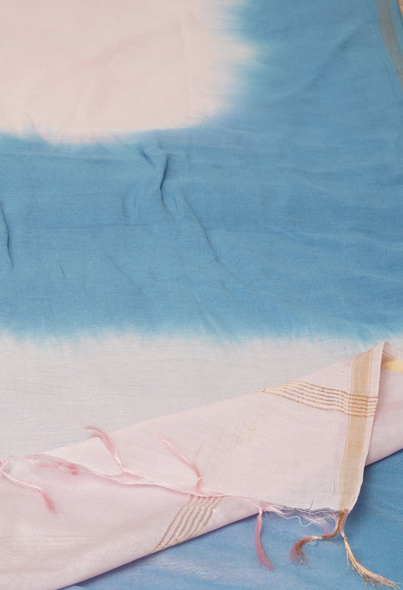 Pink-Blue  Plain Chanderi Sico Saree-UNM73654