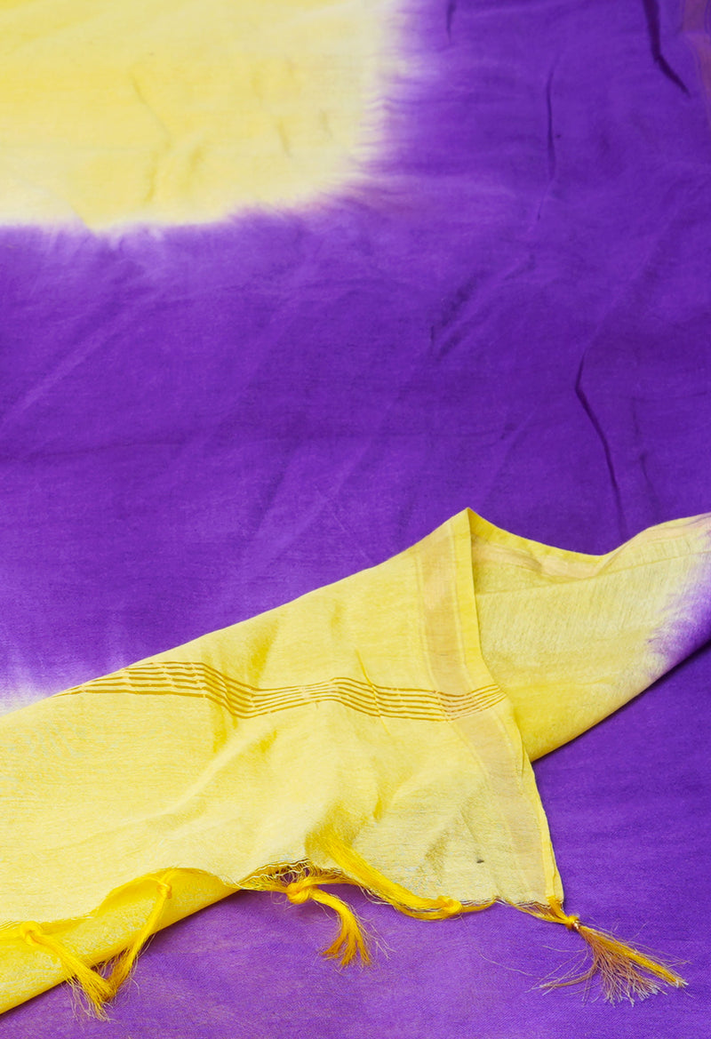 Violet-Yellow  Plain Chanderi Sico Saree-UNM73655