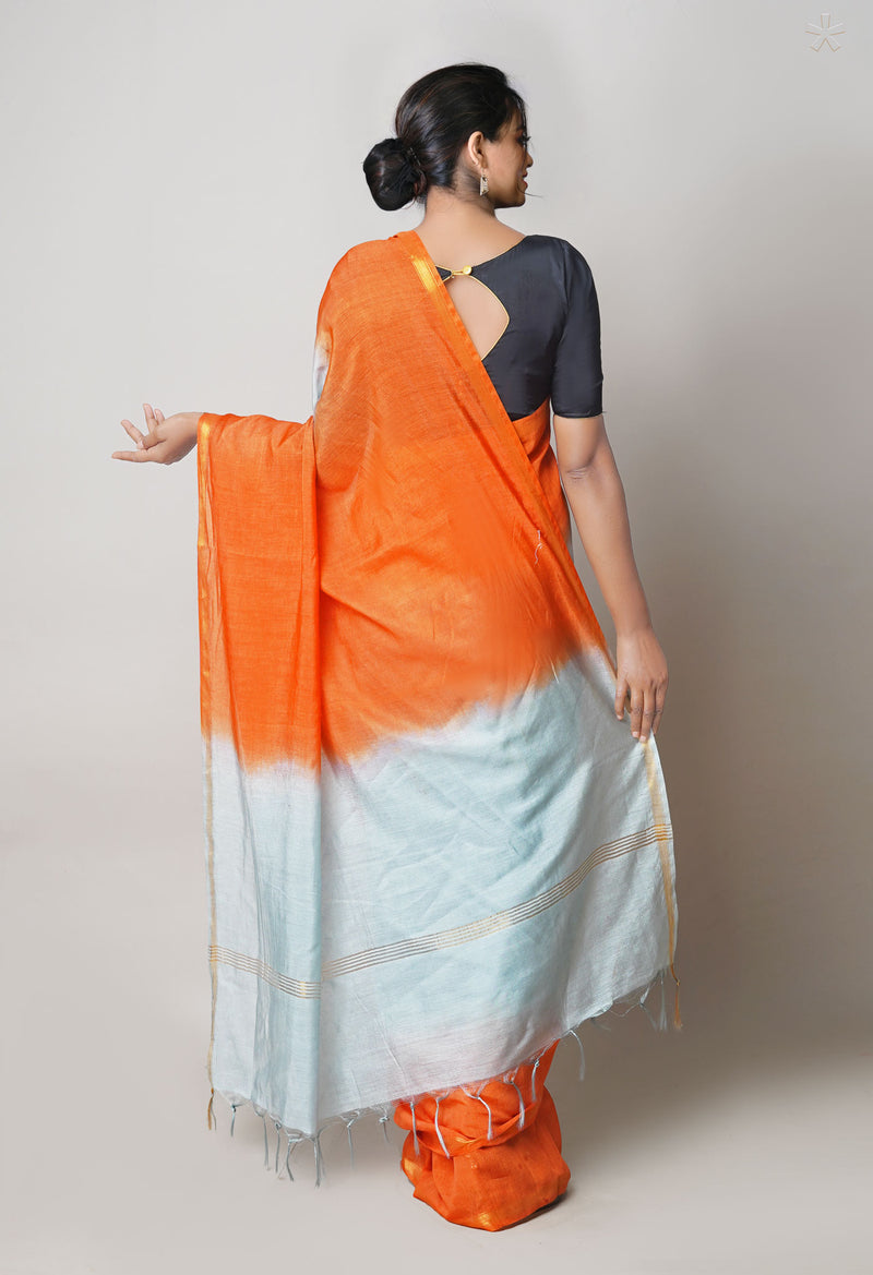 Blue-Orange  Plain Chanderi Sico Saree-UNM73657