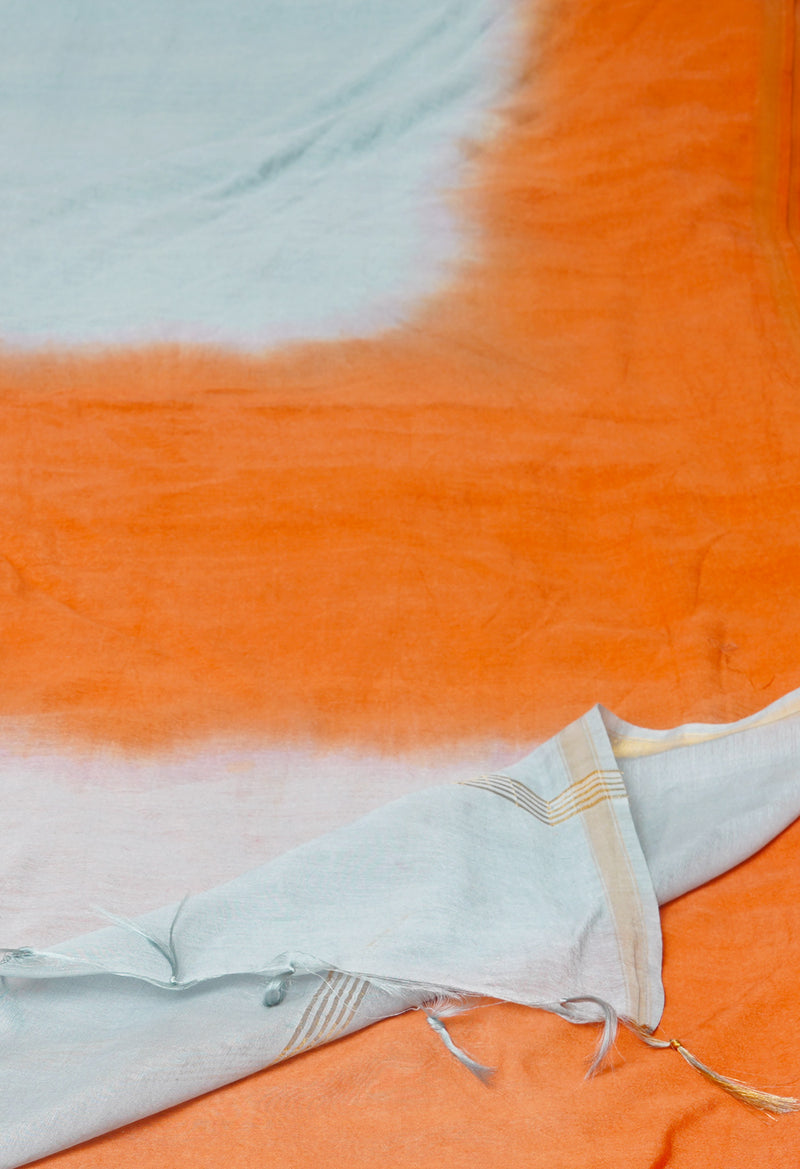 Blue-Orange  Plain Chanderi Sico Saree-UNM73657
