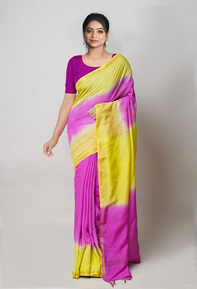 Green-Pink  Plain Chanderi Sico Saree-UNM73658