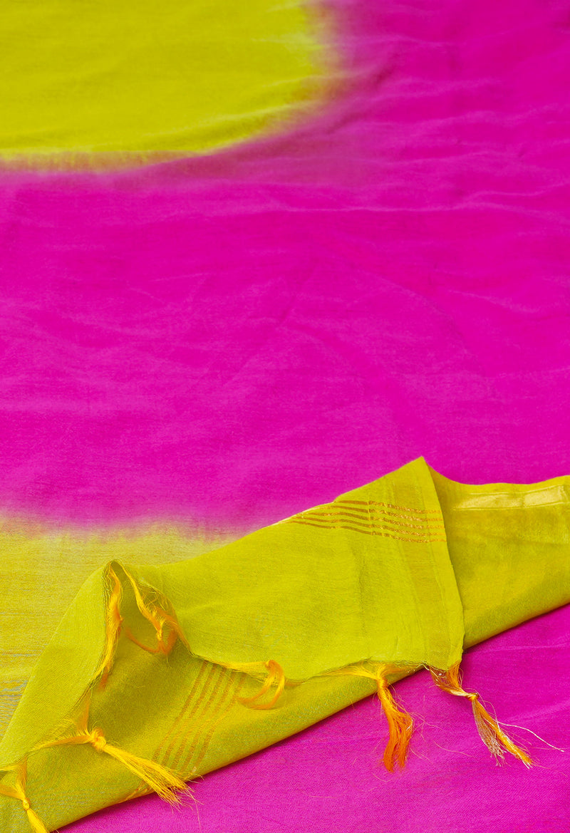 Pink-Green  Plain Chanderi Sico Saree-UNM73659