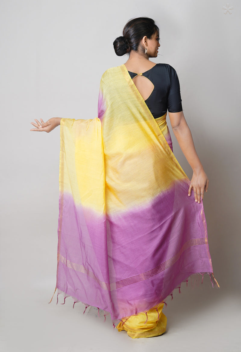 Yellow-Purple  Plain Chanderi Sico Saree-UNM73662