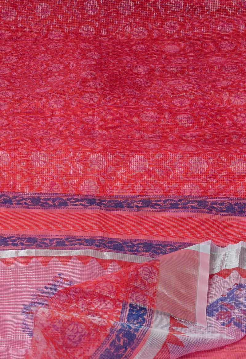 Brick Red Pure  Block Printed Kota Cotton Saree-UNM73664