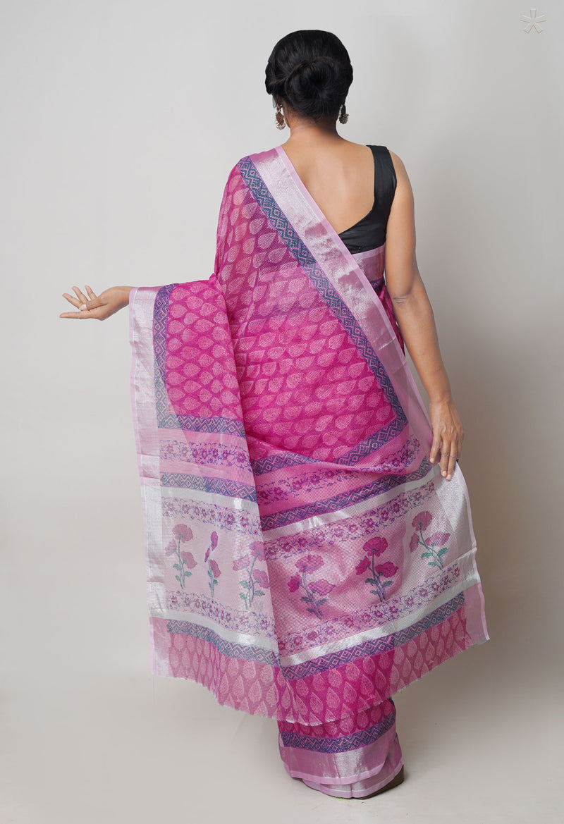 Pink Pure  Block Printed Kota Cotton Saree-UNM73667