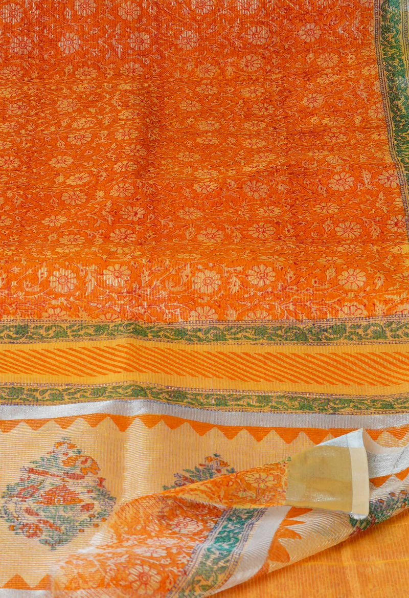 Orange Pure  Block Printed Kota Cotton Saree-UNM73668