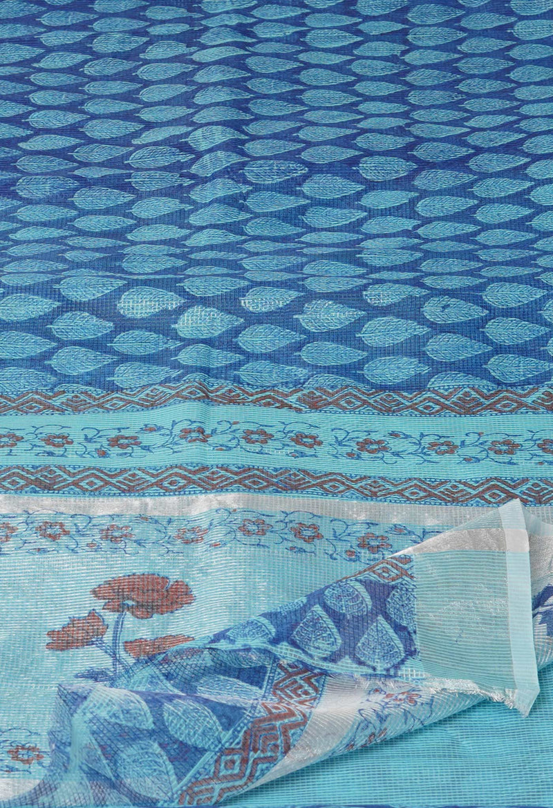 Blue Pure  Block Printed Kota Cotton Saree-UNM73672