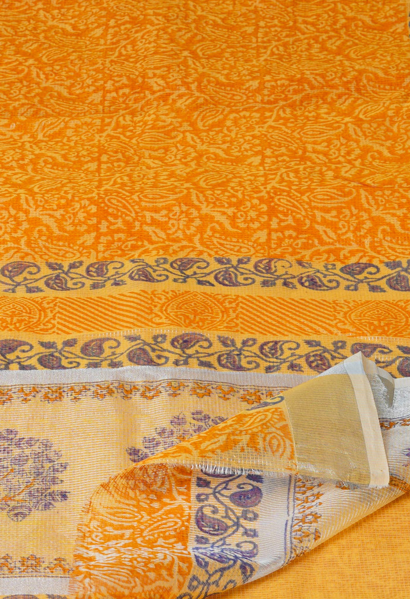Orange Pure  Block Printed Kota Cotton Saree-UNM73673