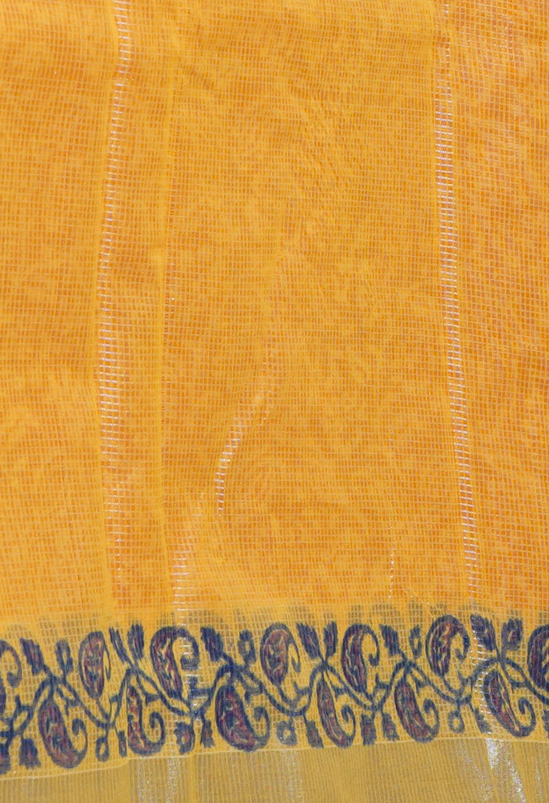 Orange Pure  Block Printed Kota Cotton Saree-UNM73673
