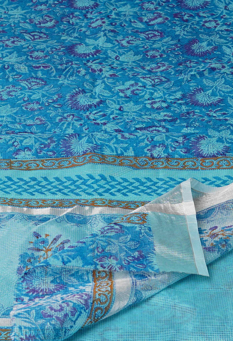 Blue Pure  Block Printed Kota Cotton Saree-UNM73674