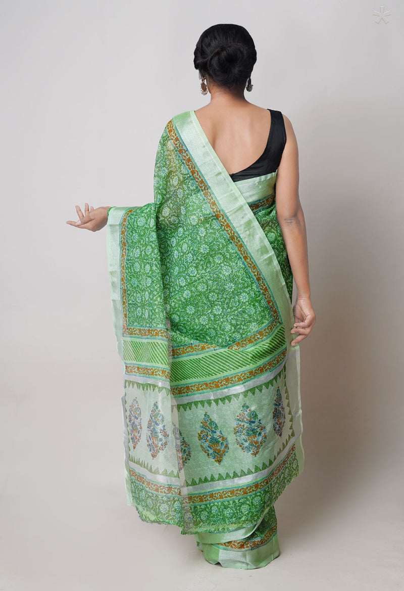 Green Pure  Block Printed Kota Cotton Saree-UNM73676