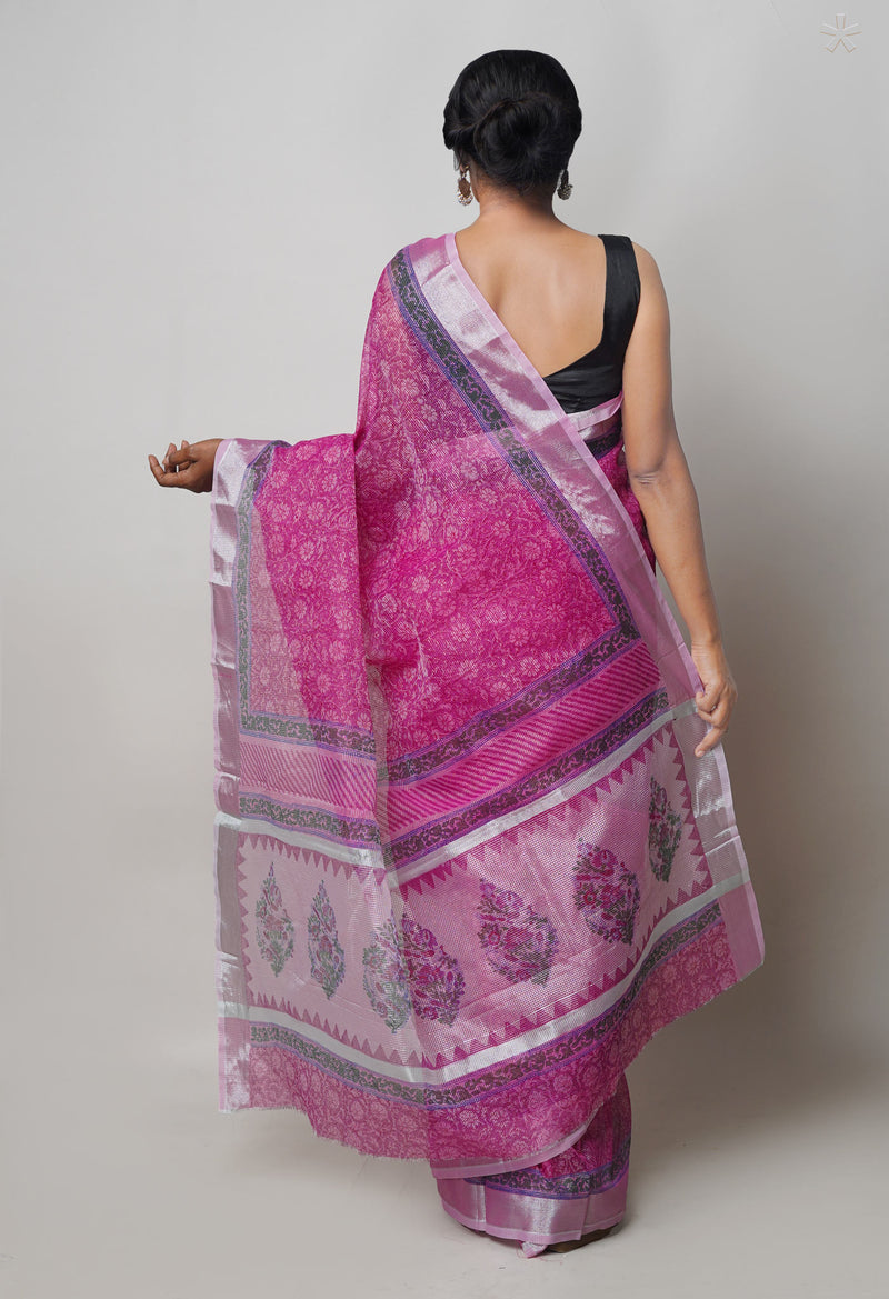 Pink Pure  Block Printed Kota Cotton Saree-UNM73678