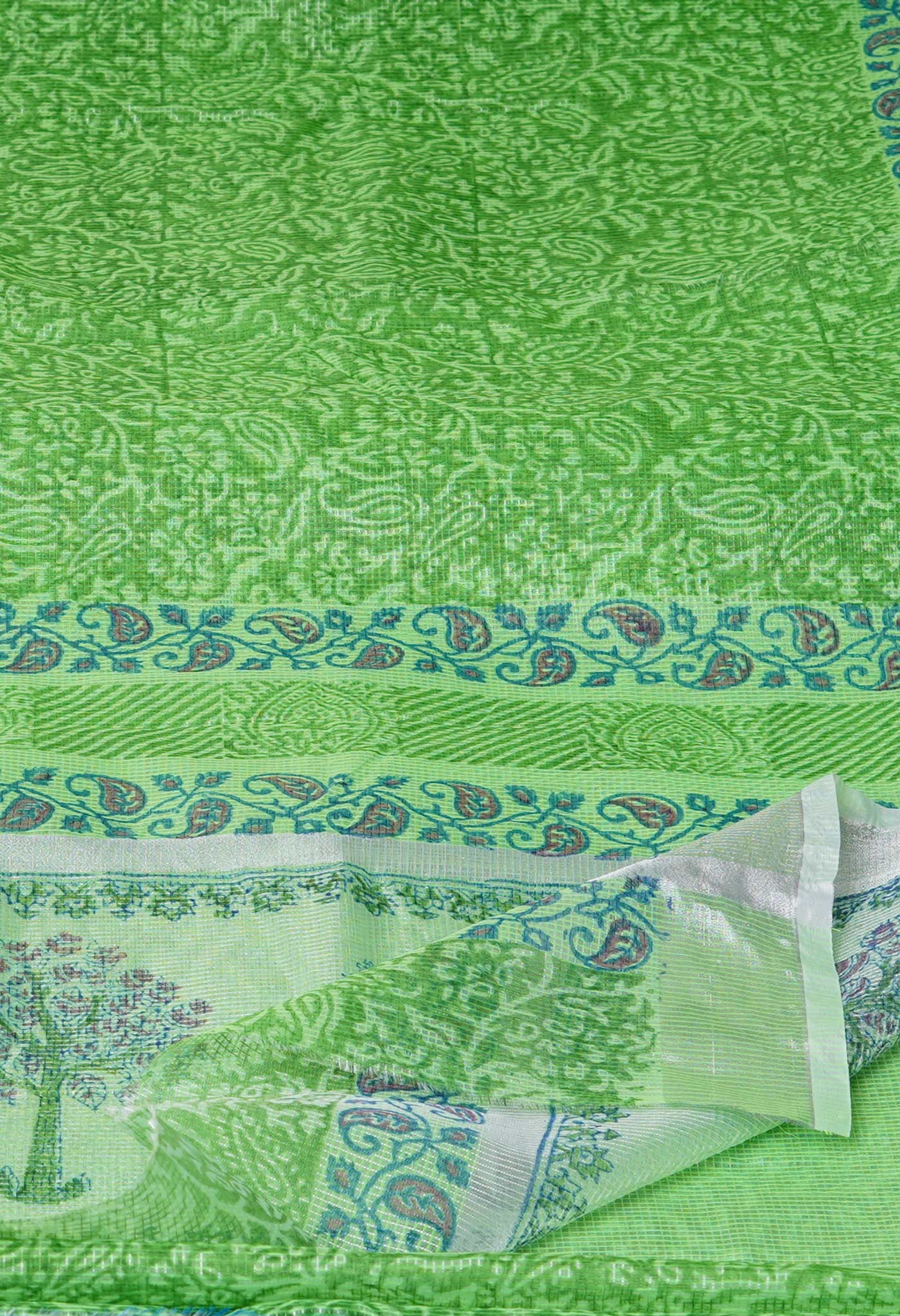Green Pure Block Printed Kota Cotton Saree