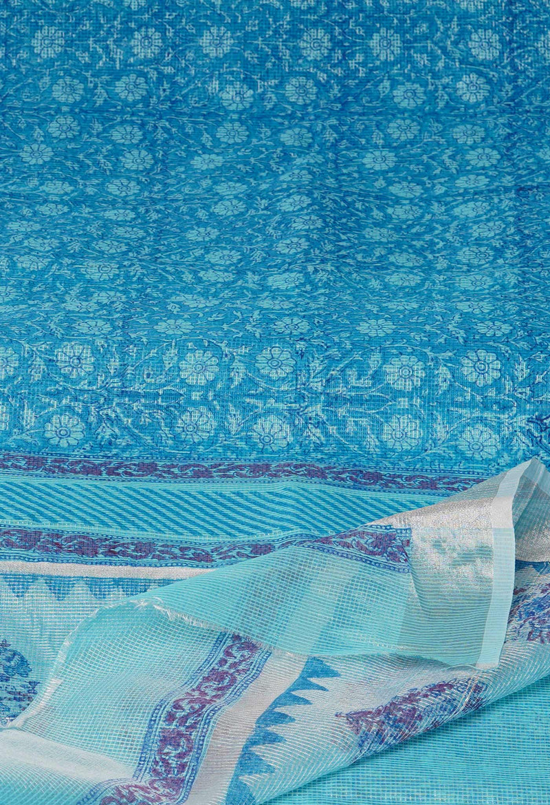 Blue Pure  Block Printed Kota Cotton Saree-UNM73682