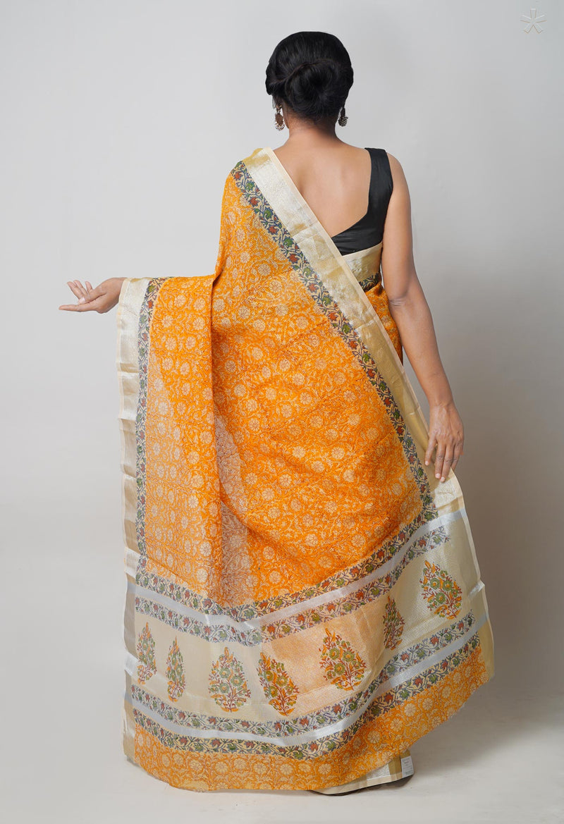Orange Pure  Block Printed Kota Cotton Saree-UNM73683