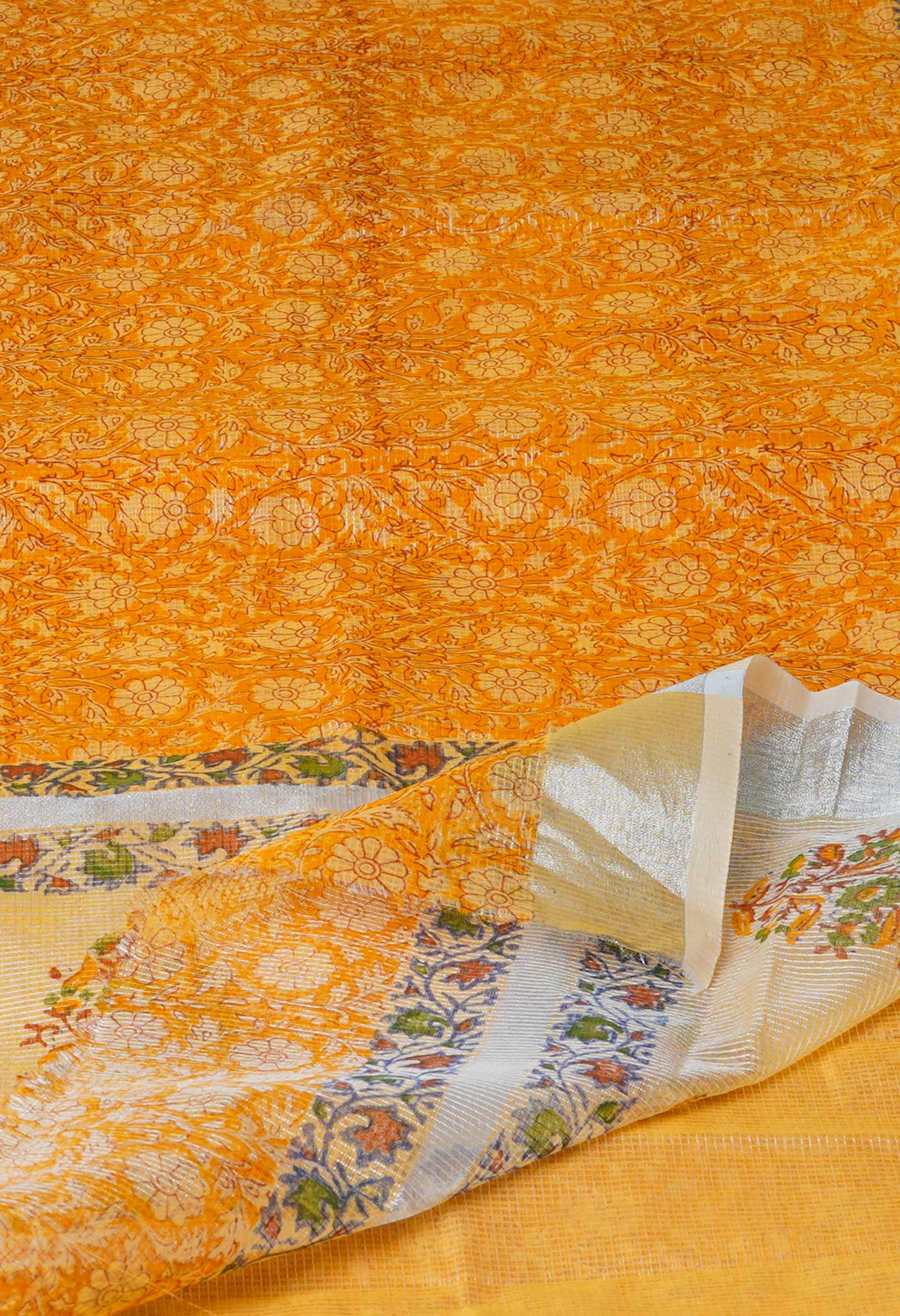 Orange Pure Block Printed Kota Cotton Saree
