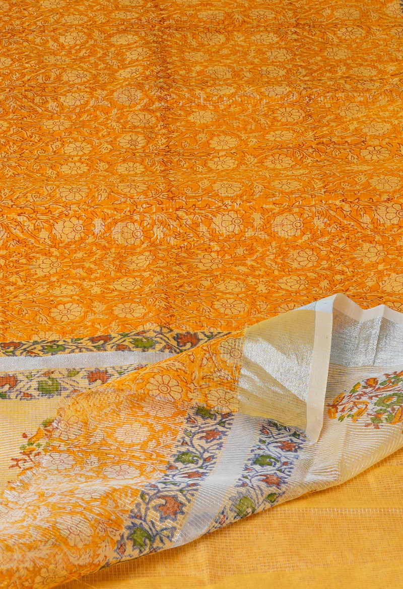 Orange Pure  Block Printed Kota Cotton Saree-UNM73683