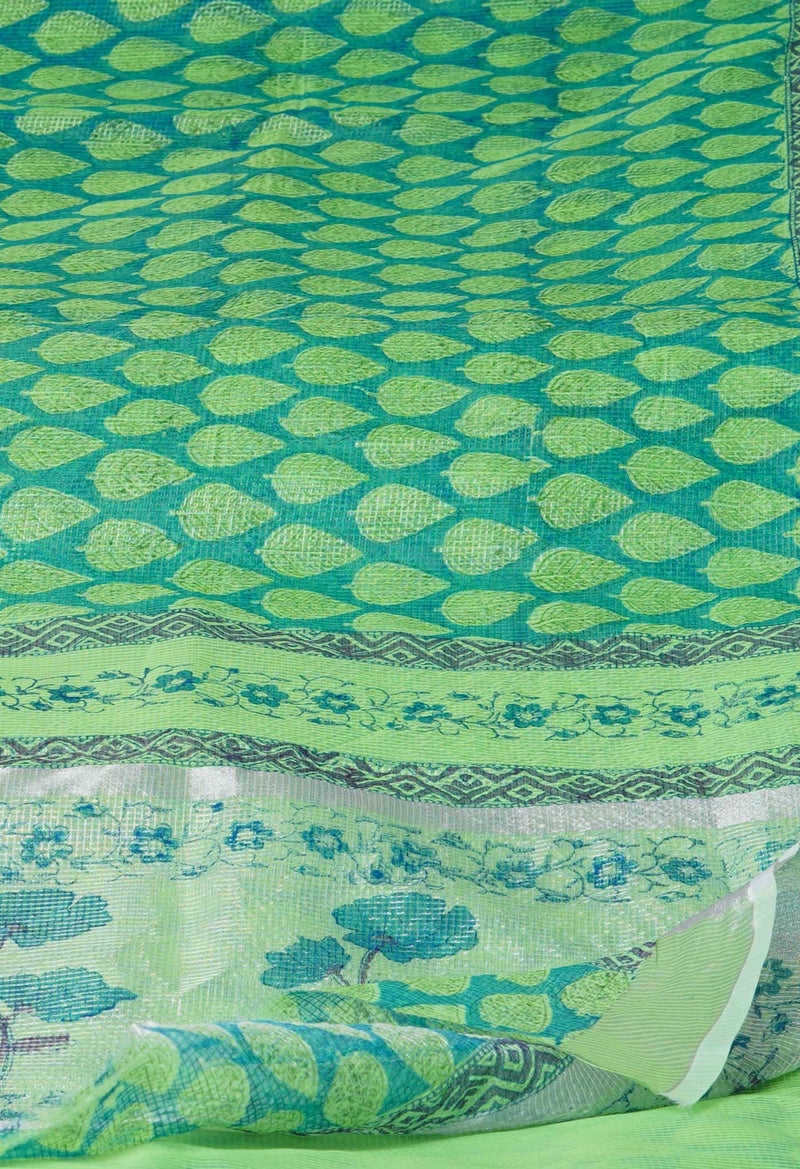 Peacock Blue Pure  Block Printed Kota Cotton Saree-UNM73684