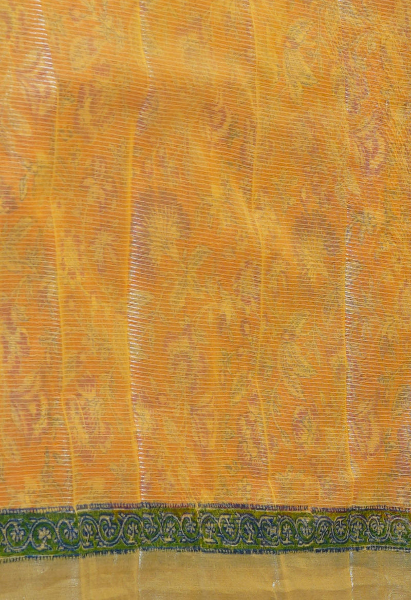 Orange Pure  Block Printed Kota Cotton Saree-UNM73685