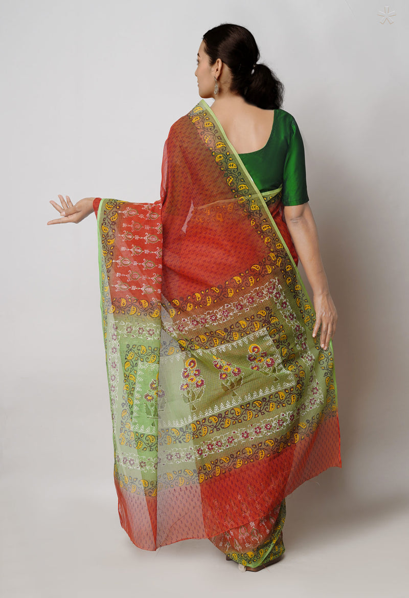 Cinnamon Brown  Pure Dyed Printed Kota Cotton Cotton Saree-UNM73739