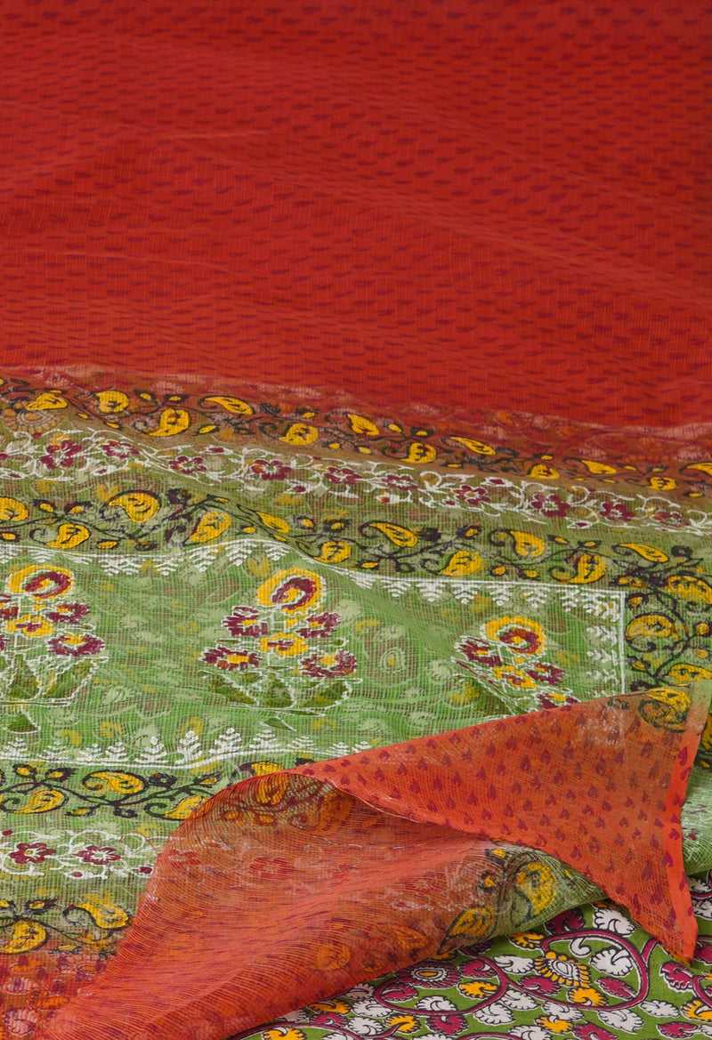 Cinnamon Brown  Pure Dyed Printed Kota Cotton Cotton Saree-UNM73739