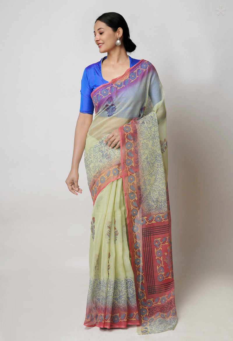 Green  Pure Dyed Printed Kota Cotton Cotton Saree-UNM73747